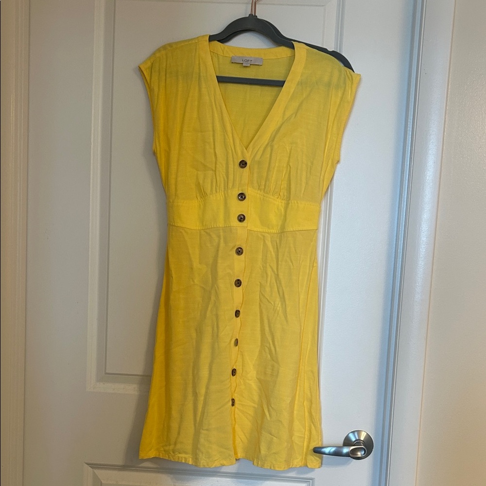 LOFT Yellow Button-Front Mini Dress